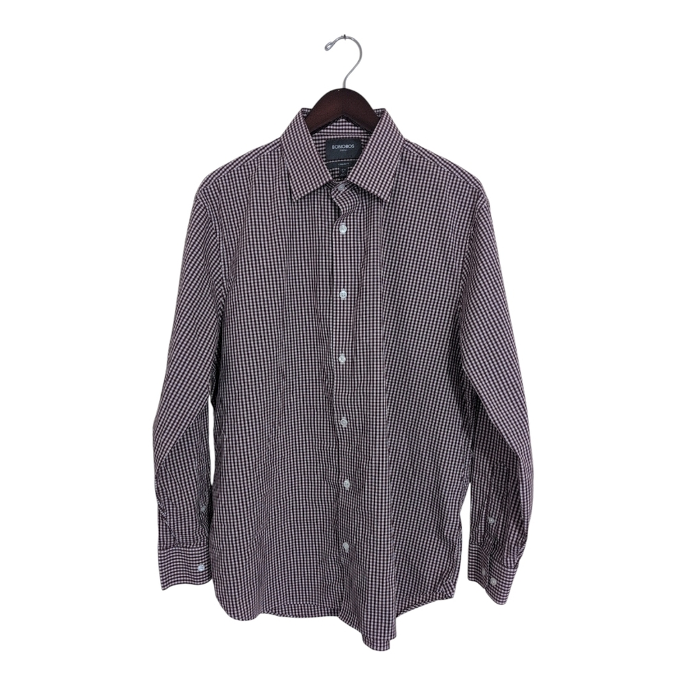 Bonobos Men's Shirt 17.5/35 Standard Fit Purple Check Button Up Stretch